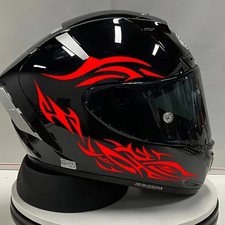 6PCS Motorcycle Helmet Stickers Red Flame Black Red Decal Set