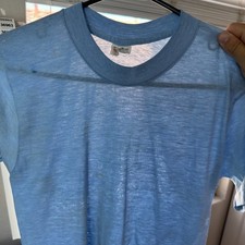 Camiseta en blanco delgada de papel vintage para hombre mediana (se adapta a pequeña) años 80 objetivo hecha en EE. UU.
