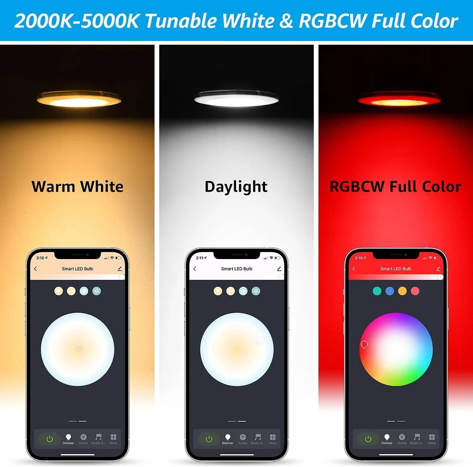 4 Pack PAR30 WiFi Smart Spotlight Bulbs, RGB LED Color Changing Light, Tunable - Image 4 of 4