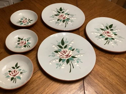 STANGL POTTERY TRENTON, NJ SET OF 3 BELLA ROSA 10 1/8" DINNER PLATES and 3 5 1/2