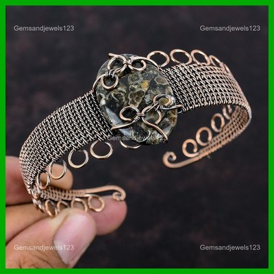 Daughters Day Sale Natural Turritella Agate Wire Wrapped New Cuff Jewelry Copper