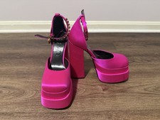Versace Medusa Aevitas Pink Satin Double Platform Shoes Size 38/ US 7.5