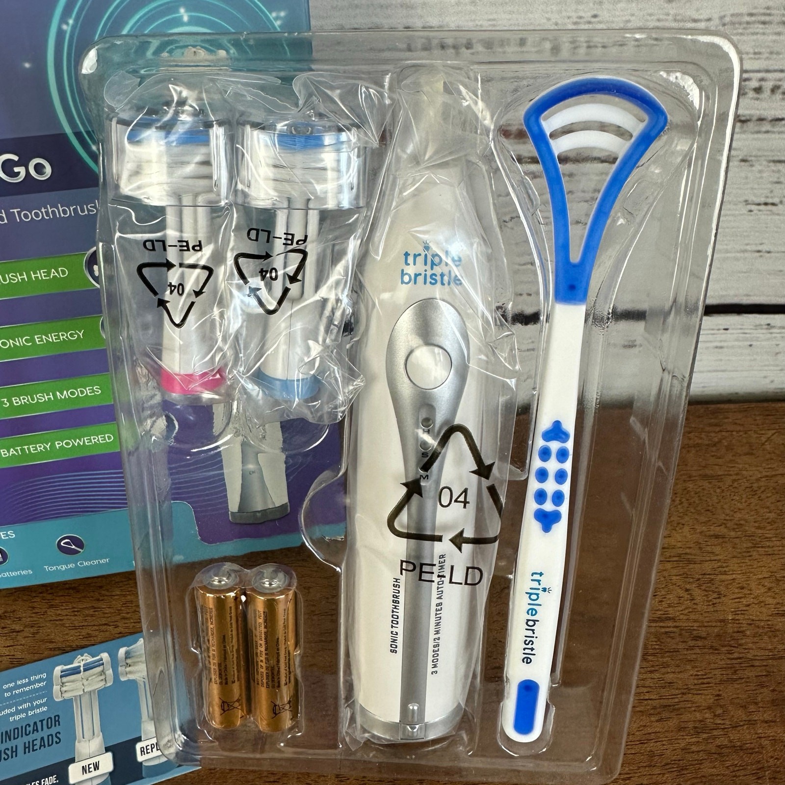 NEW/Open Box Triple Bristle Sonic Go Battery 3-Sided Electric Toothbrush 