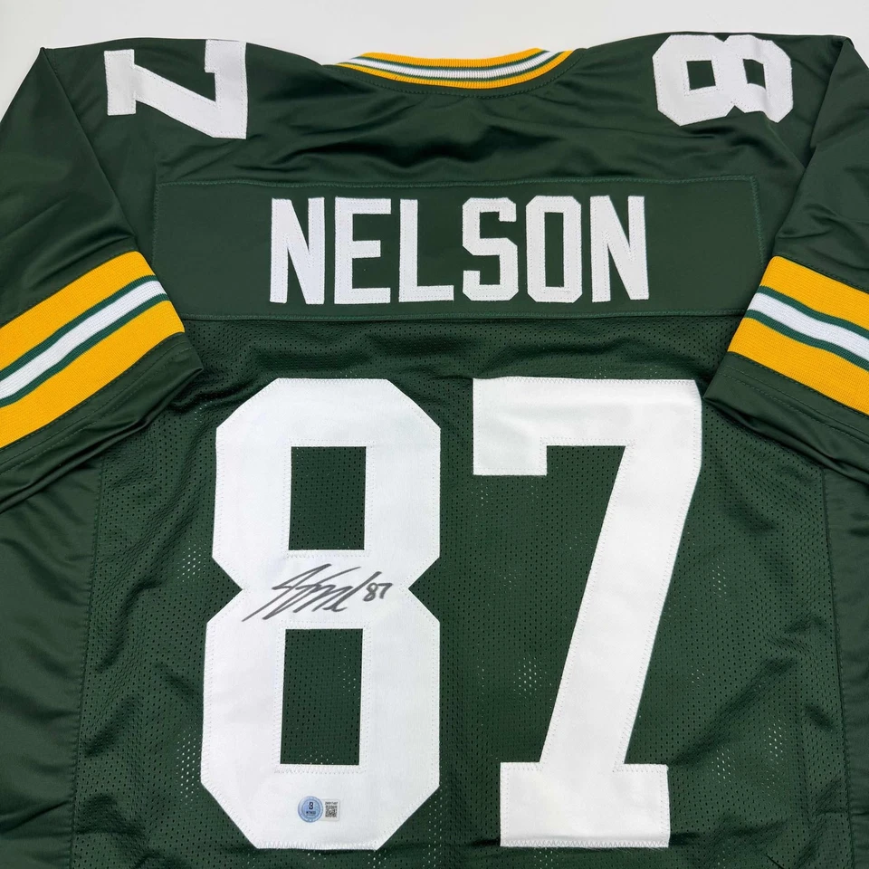 Autographed/Signed JORDY NELSON Green Bay Green Football Jersey Beckett BAS COA - Image 2 of 4