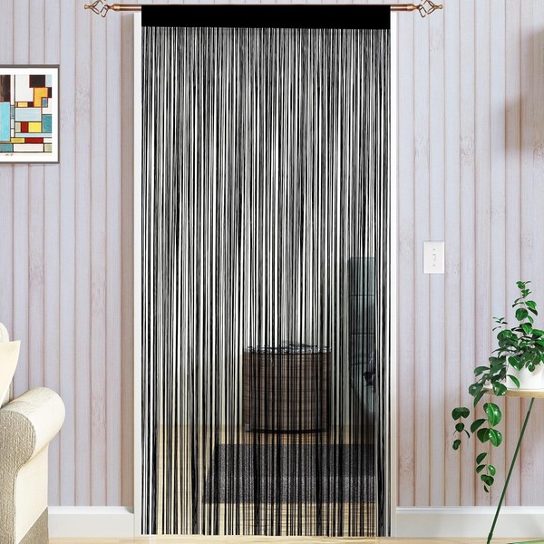 Fadenvorhang Fliegenvorhang Insektenschutz 90X200Cm Schwarz FüR BalkontüR-image