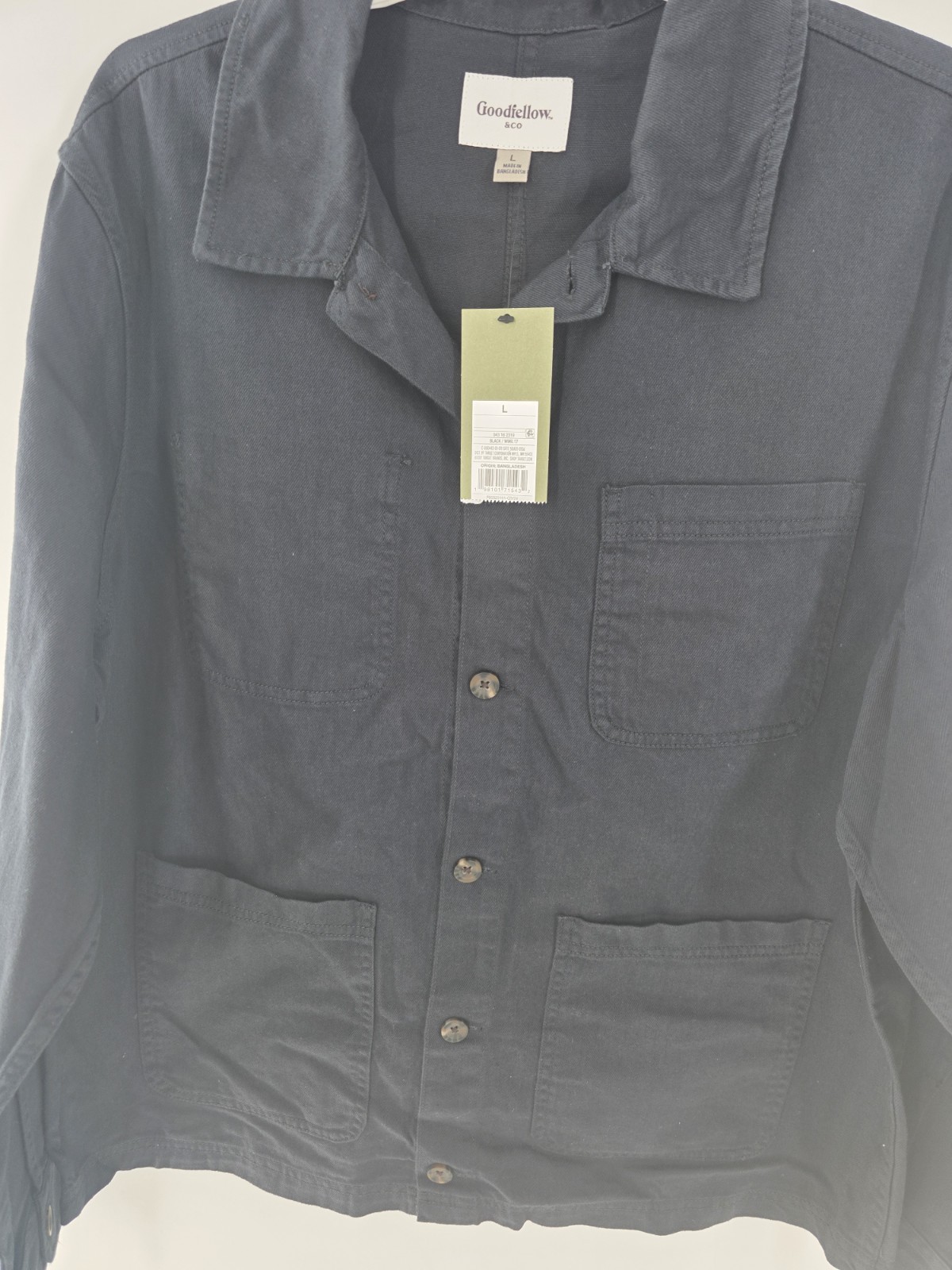 Goodfellow & Co Men’s Black Chore Coat Jacket L Button Front Spread Collar 46" - second product detail image