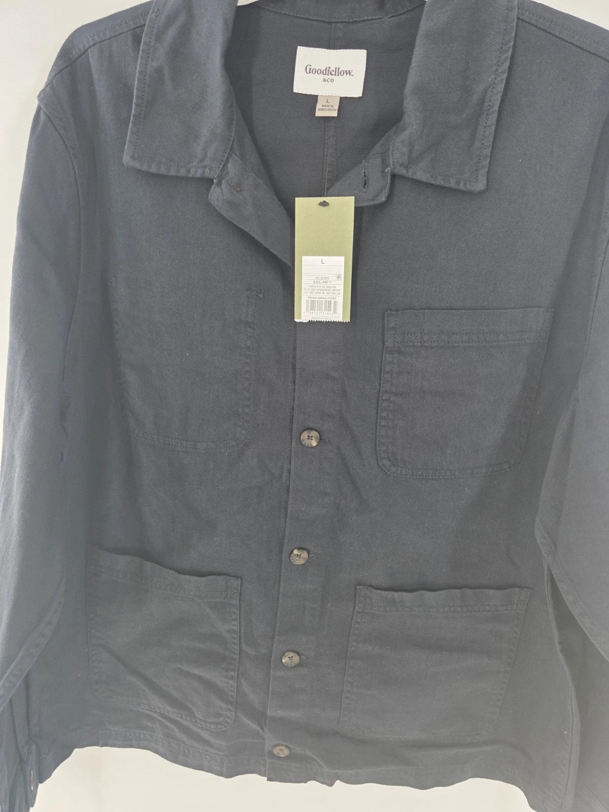 Goodfellow & Co Men’s Black Chore Coat Jacket L Button Front Spread Collar 46" image 2