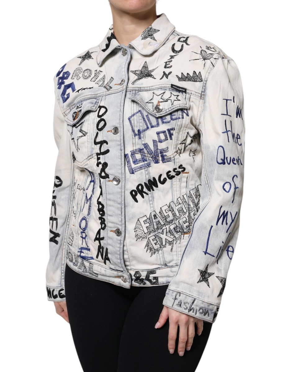 Dolce & Gabbana Light Blue Graffiti Button Down Denim