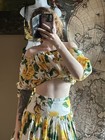 Dolce & Gabbana D&G white Yellow Rose Flowering Cotton Poplin Bardot Top U.K. 8