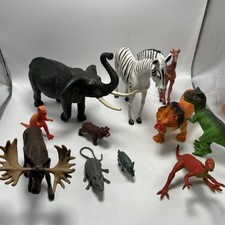 Lot Of 11 Plastic Animals Elephant Hippo Moose Lion Zebra