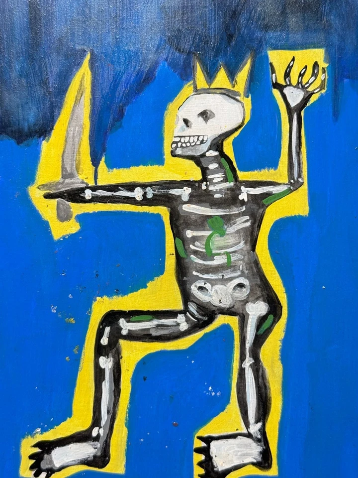 Jean-Michel Basquiat(手工制作)密封丙烯酸涂料木质尺寸12.99x9.05 — 第 3/4 张图片