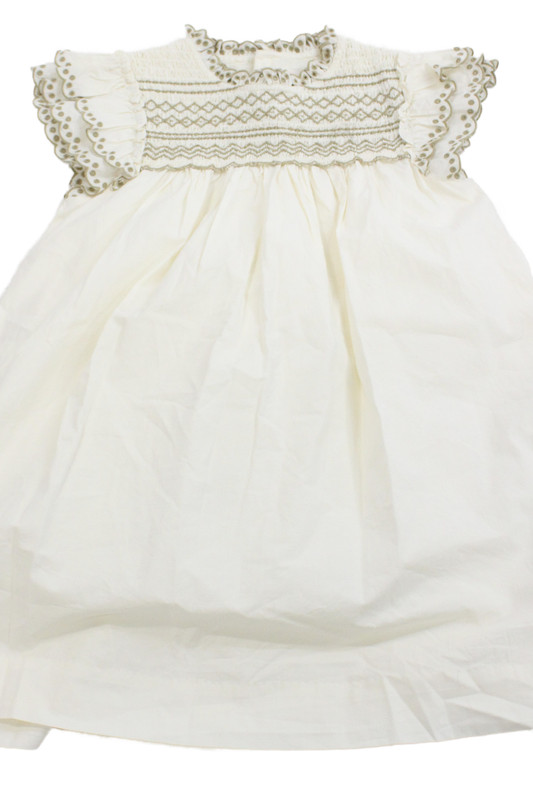 Bonpoint Childrens Girls Smocked Eyelet Short Sleeves Dress White Size 8
