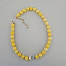 Yellow Beaded Gemstone Necklace with Pearl, L...