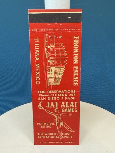 Fronton Palace Tijuana Mexico Jai Alai Games VTG Matchbook Cover 1085
