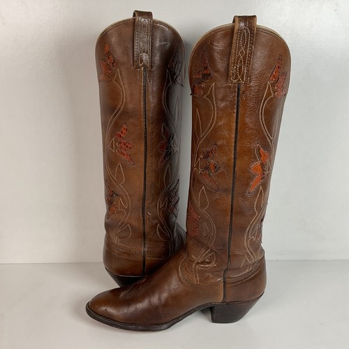 Botas vaqueras Dan Post altas tulipán 7,5 C tooled piel de serpiente superposición hechas en EE. UU. - Imagen 18 de 22