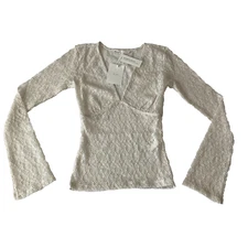 Oak Fort Lace Blouse Top Womens Size XS White Cream Long Sleeve Stretch