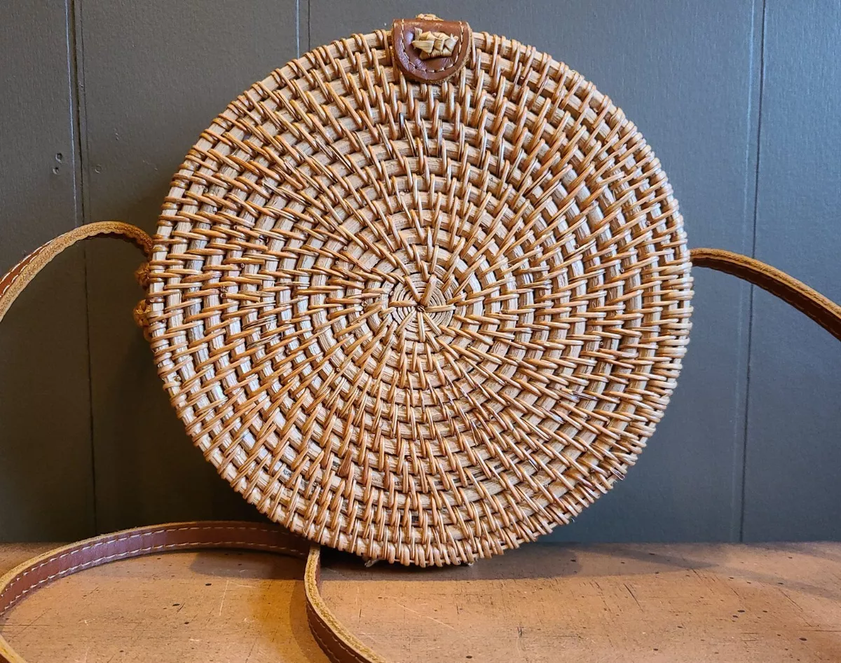 Round Rattan Bag Wicker Bag Rattan Purse Round Straw Bag 