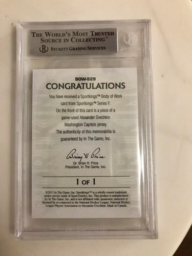 2013 sportskings body of work ovechkin #bow531 ovechkin 1/1 beckett 9 game worn - Picture 2 of 2
