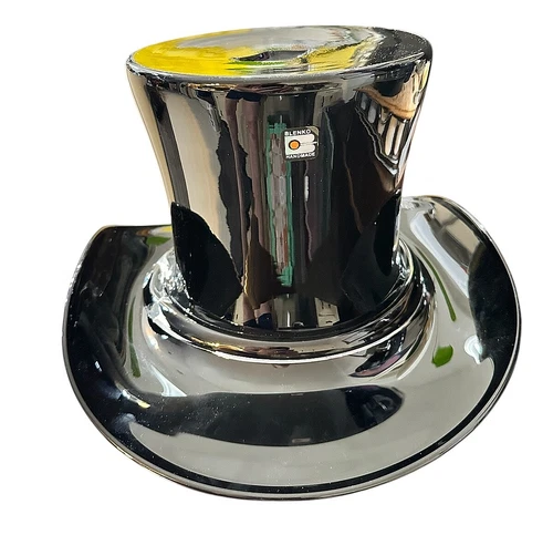 BLENKO MCM LARGE HANDBLOWN BLACK TOP HAT ART GLASS ICE BUCKET VASE DON SHEPARD