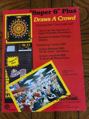 Arachnid English Mark Darts Super 6 Plus II Arcade Paper FLYER Original Artwork