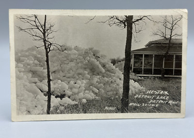 1914 DETROIT LAKES Minnesota ICE JAM Real PHOTO Postcard RPPC Vintage