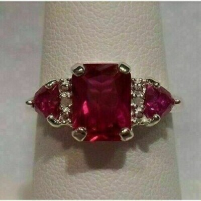 Emerald Cut Simulated Pink Ruby Women's Gorgeous Band Ring 14K White Gold Plated