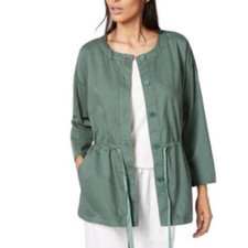 Eileen Fisher Cotton Drawstring Waist Green lightweight Jacket,