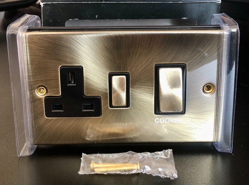 Deco Antique Brass Ingot 45A Cooker Switch Unit with 13A 2 Pole Switched Socket - Picture 3 of 4