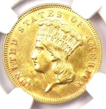 1878 Three Dollar Indian Gold Coin $3 - NGC Uncirculated Detail (UNC MS) - Rare
