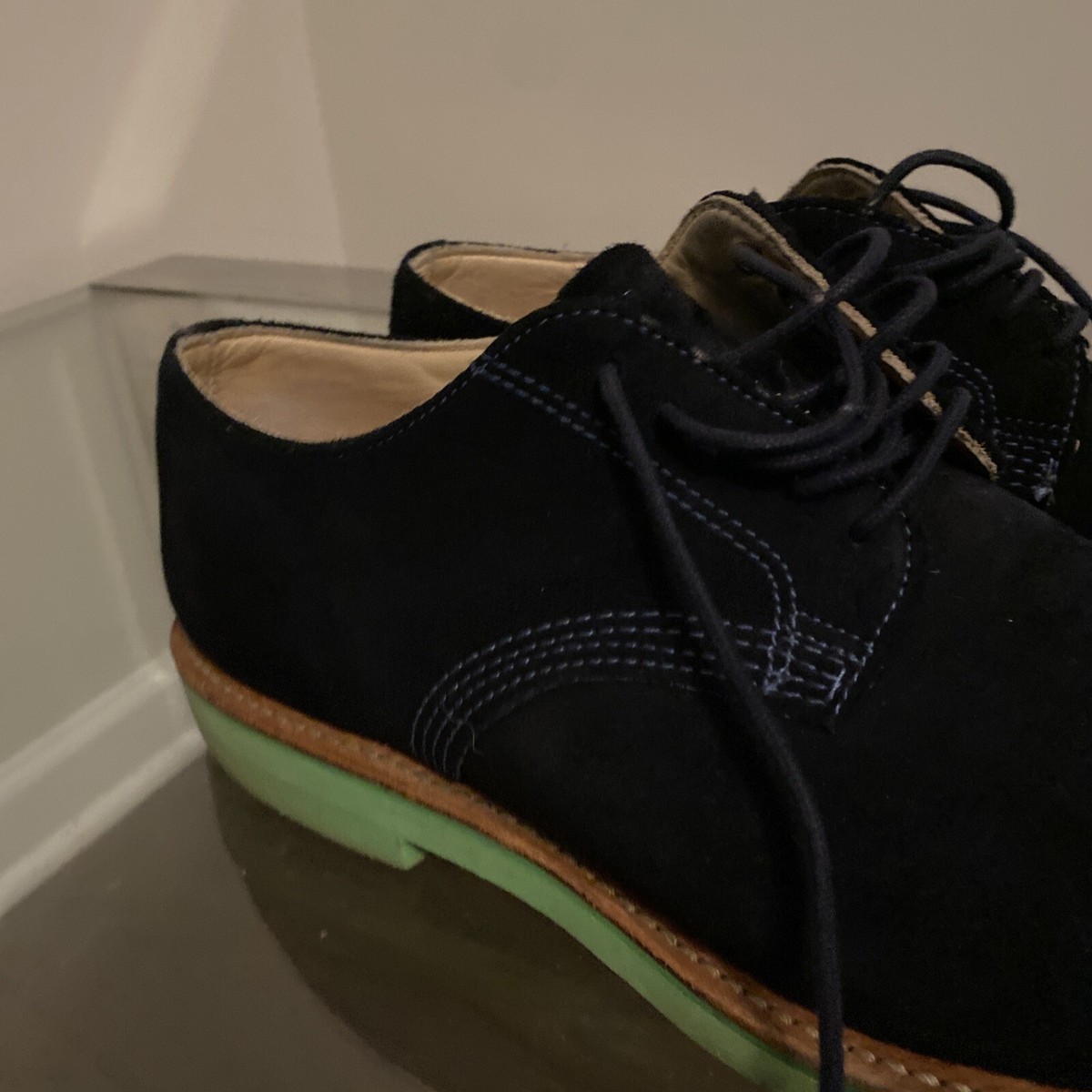 Walk-Over Navy Lime Green Suede Nubuck Oxford Dress Shoes Mens 11.5 Deion Navy/Green Suede Derby Sneakers main image 4
