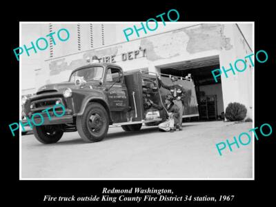 OLD LARGE HISTORIC PHOTO OF REDMOND WASHINGTON THE FIRE DEPARTMENT STATION 1967