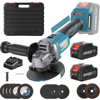4'' Brushless Cordless Angle Grinder Kit 2*1.3Ah Batteries 10 Cutting Discs 9000r