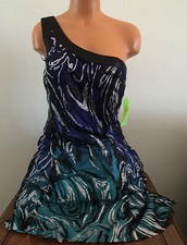 NV Couture Womens Size 4 Purple Turquoise Glitter One Shoulder Party Prom Dress 