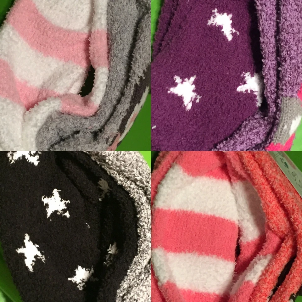 NUEVO CON ETIQUETAS 3 paquetes Acogedores Critters Calcetines Difusos Mapache Caras de Animales Rayas Pompones Suaves Foto 3 de 4