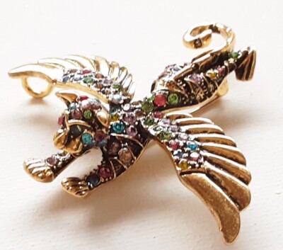 Broche Vintage Haute Joaillerie Or Et Cristaux - Avec Pampille - Occasion Très Bon état