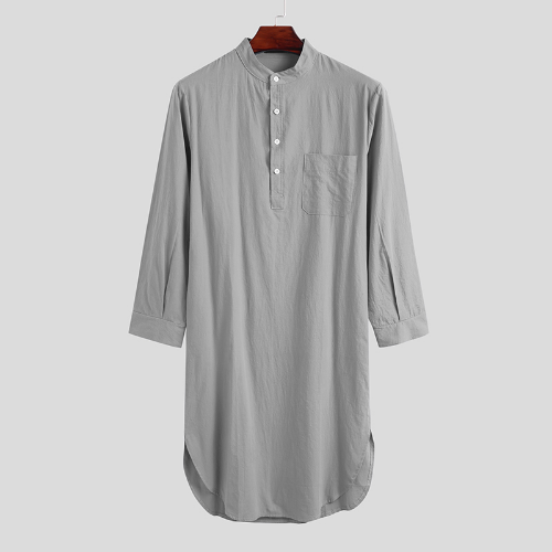 Cotton Men's Sleep Robes Long Sleeve Nightgown Neck Leisure Mens