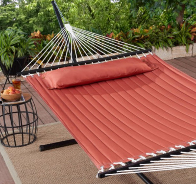 Outdoor Camping Quilted Double Hammock w/ Pillow 445 lb Capacity Heavy duty NEW