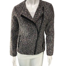 Nic + Zoe Womens Size Xs Tweed Moto Jacket Multicolor Exposed Zipper Pockets