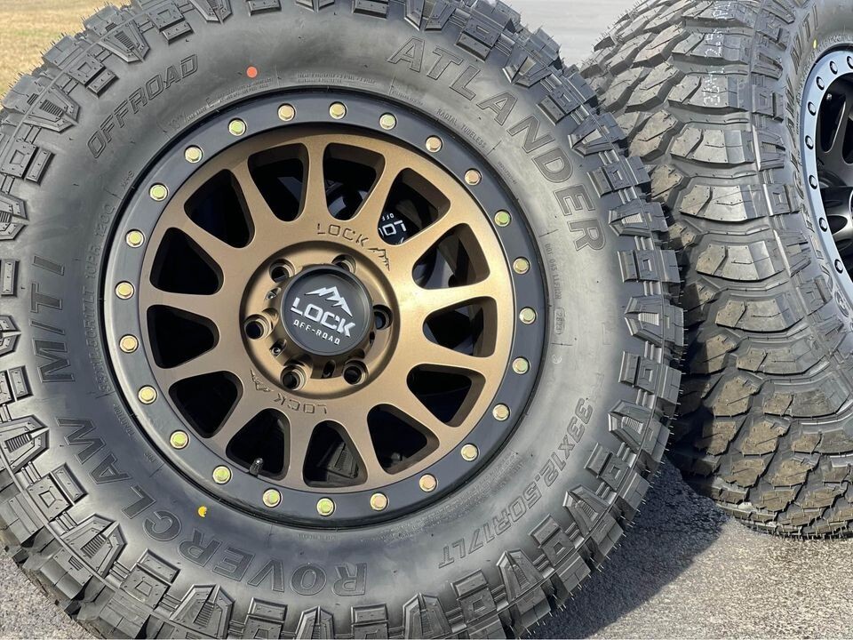 17x9 LOCK OFFROAD BRONZE WHEELS RIM 33" MT TIRES JEEP WRANGLER