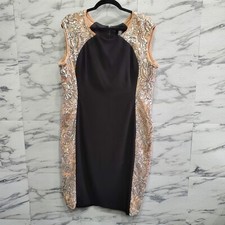 R M Richards Dress Women Size 16 Black w Gold Silver Sequin Sleeveless Pencil