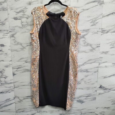 R M Richards Dress Women Size 16 Black w Gold Silver Sequin Sleeveless  Pencil | eBay