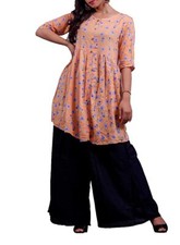Women's Printed Regular Fit Straight Rayon Short Kurti Office And Party Wear