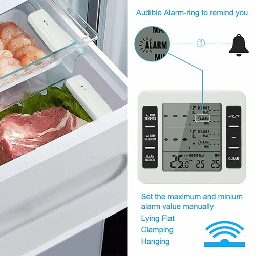 Wireless Fridge Thermometer Digital Freezer Alarm Home Gauge Monitor 2 Sensors - Picture 3 of 10