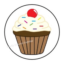 30 CUPCAKE BIRTHDAY ENVELOPE SEALS LABELS STICKERS PARTY FAVORS 1.5" ROUND