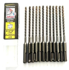 12 DIAGER BOOSTER 3/16" SDS PLUS CARBIDE TIP MASONRY HAMMER DRILL BITS 4"x6"