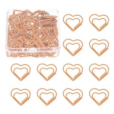 100 Pcs Heart Shape Paper Clip, Metal Paper Clip, Plastic Coating, Orange