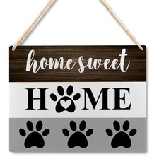 'Home' Dog Paw Signs for Front Door, Wooden Plaque Wall Hanging, Home Sweet
