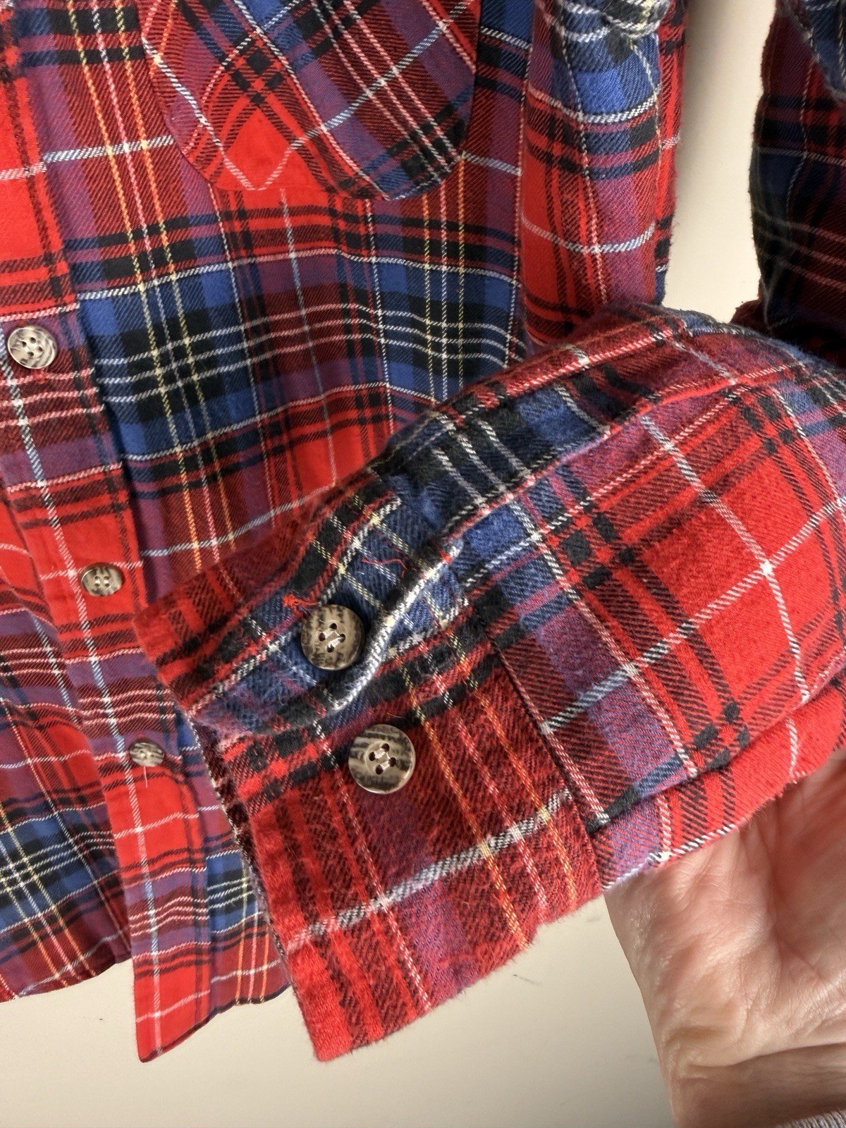 Vintage St Johns Bay Shirt Jacket Men Large Red Blue Plaid Flannel Quilted Lined image 4