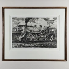 ART - Vintage Signed Philip Thompson Limited Edition Train Etching 25x21 Framed
