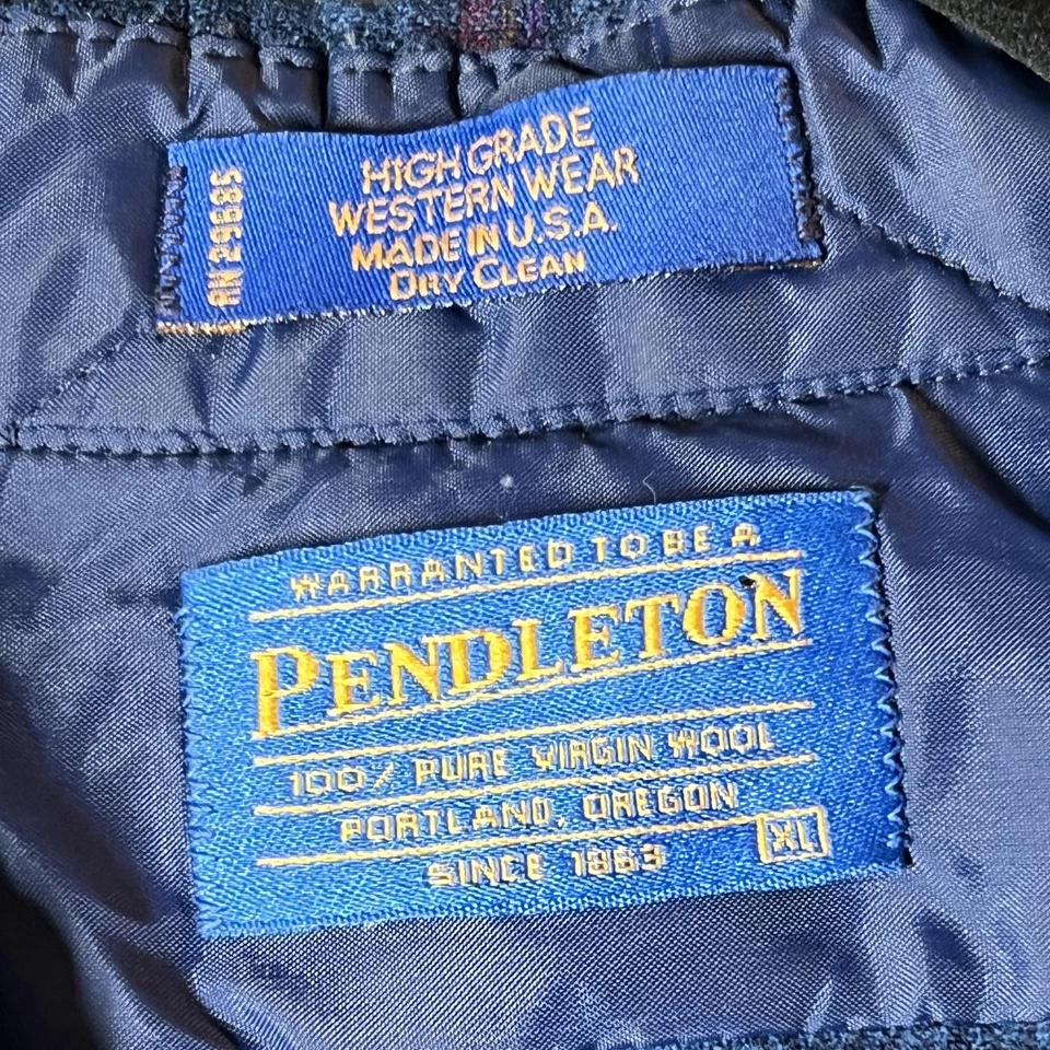 Vintage Pendleton Shirt Mens XL Blue Plaid Wool Western Pearl Snap Made USA 70s - Image 3 of 4